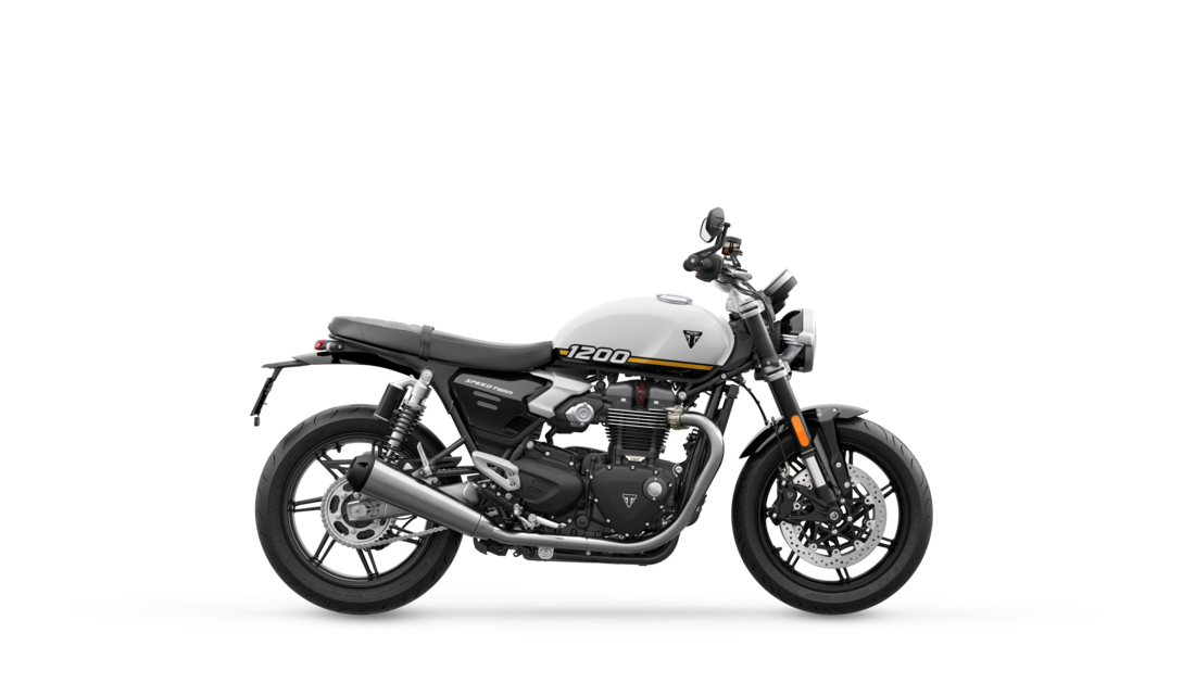 Triumph Speed Twin 1200 in Crystal White right hand side